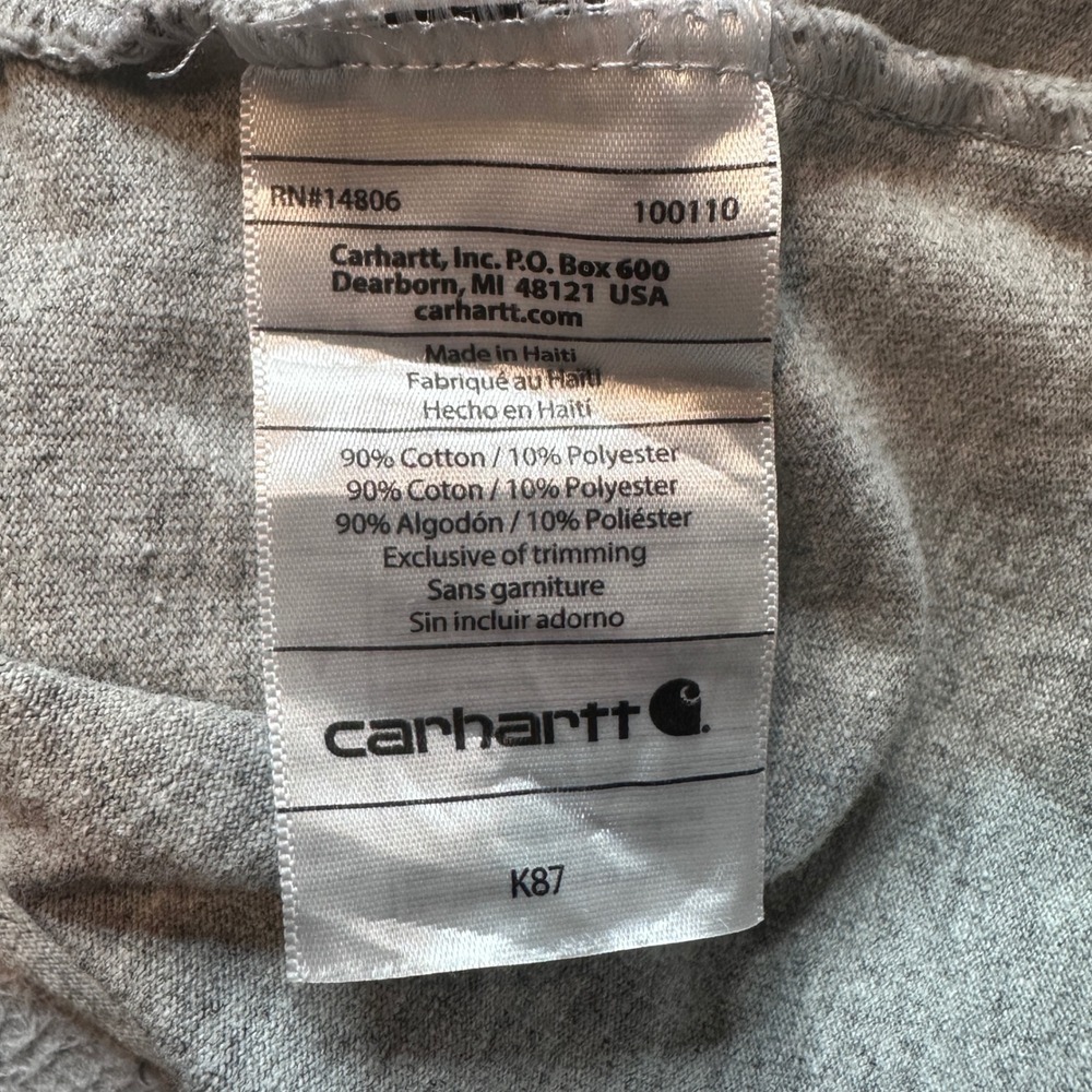 Carhartt T-Shirt Mens 2XL K87 Original Fit Gray Pocket Workwear Short Sleeve - Picture 5 of 10